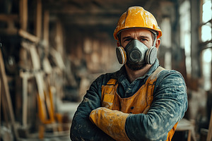 Construction worker wearing protective gear at a busy site, a Person Photo by AlyaAnd