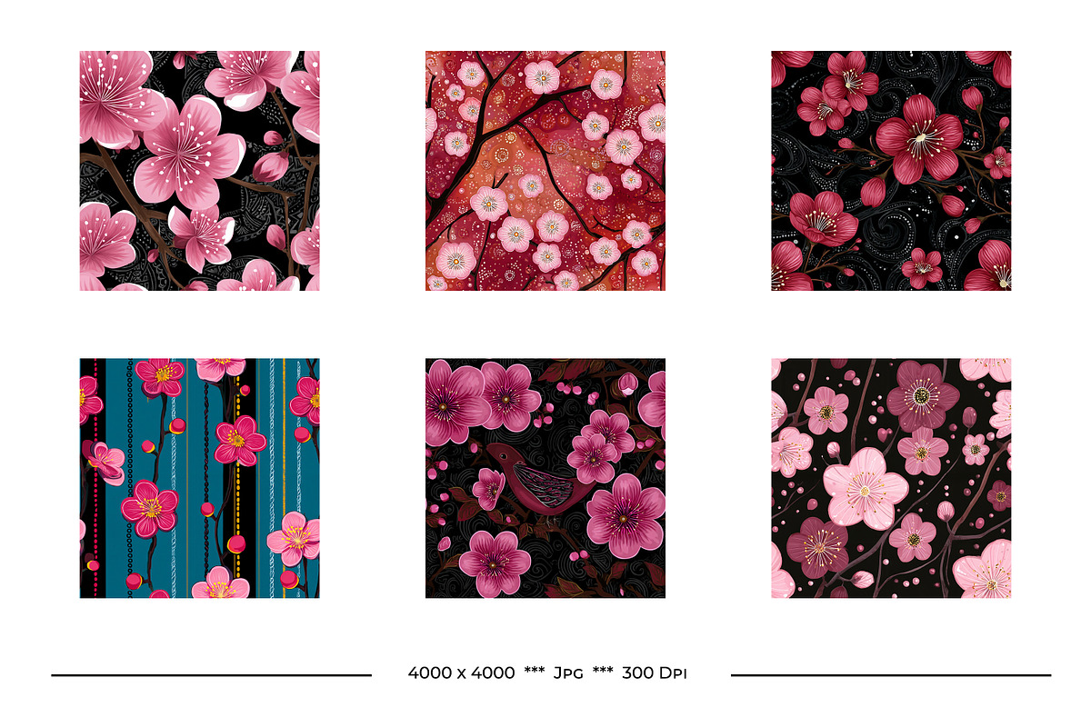 Cherry Blossom Retro Art Patterns, a Pattern Graphic by karenfoleyphoto (Photo 9 of 17)
