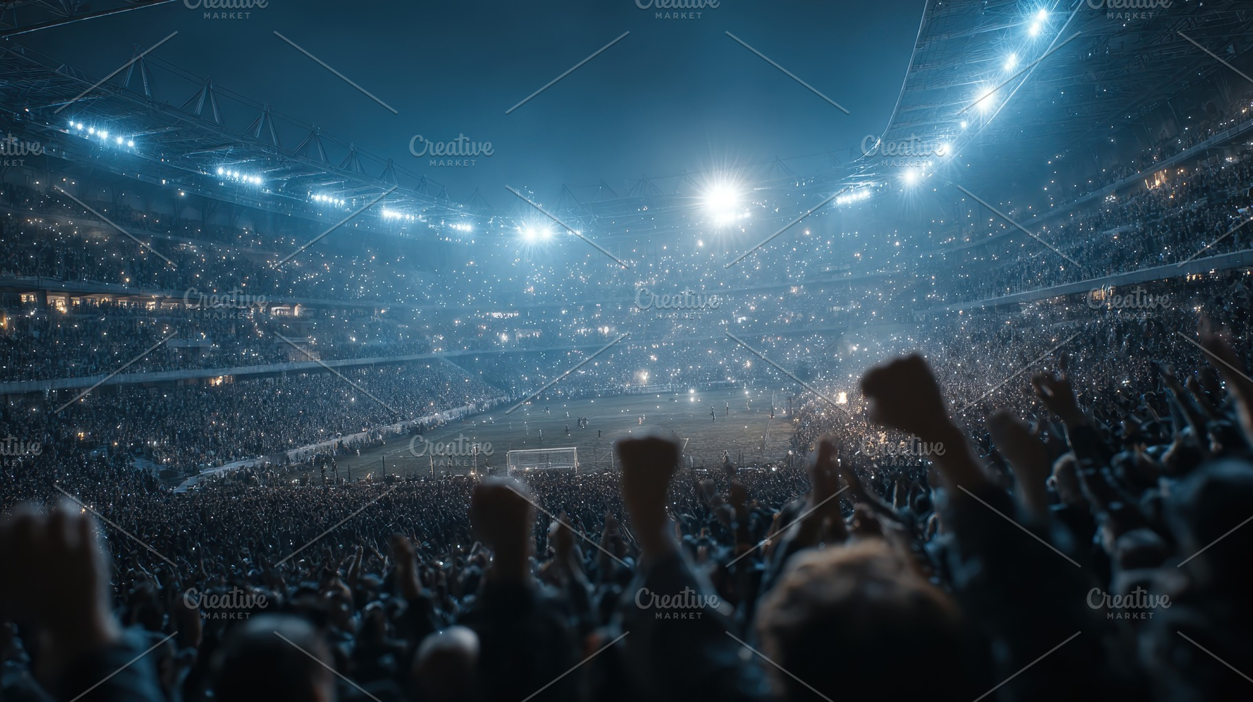 Jubilant crowd at night stadium cele, a Photo by Pixeness Studio