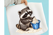 Summer Raccoon Clipart Set PNG, an Illustration by designcity5 (Thumbnail 4 of 5)