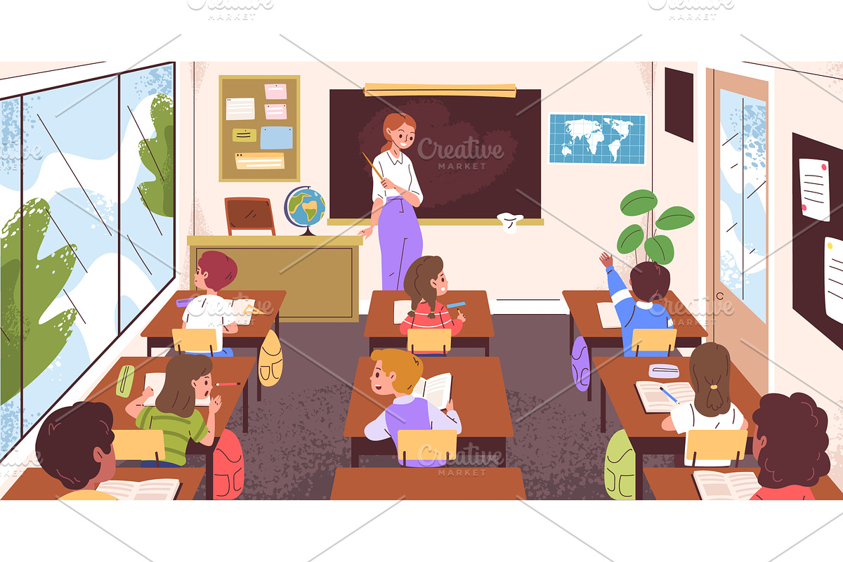 Classroom back view. Teacher at, an Object Illustration by Stock-Smart-Start