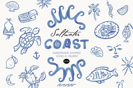 Salwater Coast Blue Icons & Frames, an Illustration by SunnyAfternoons