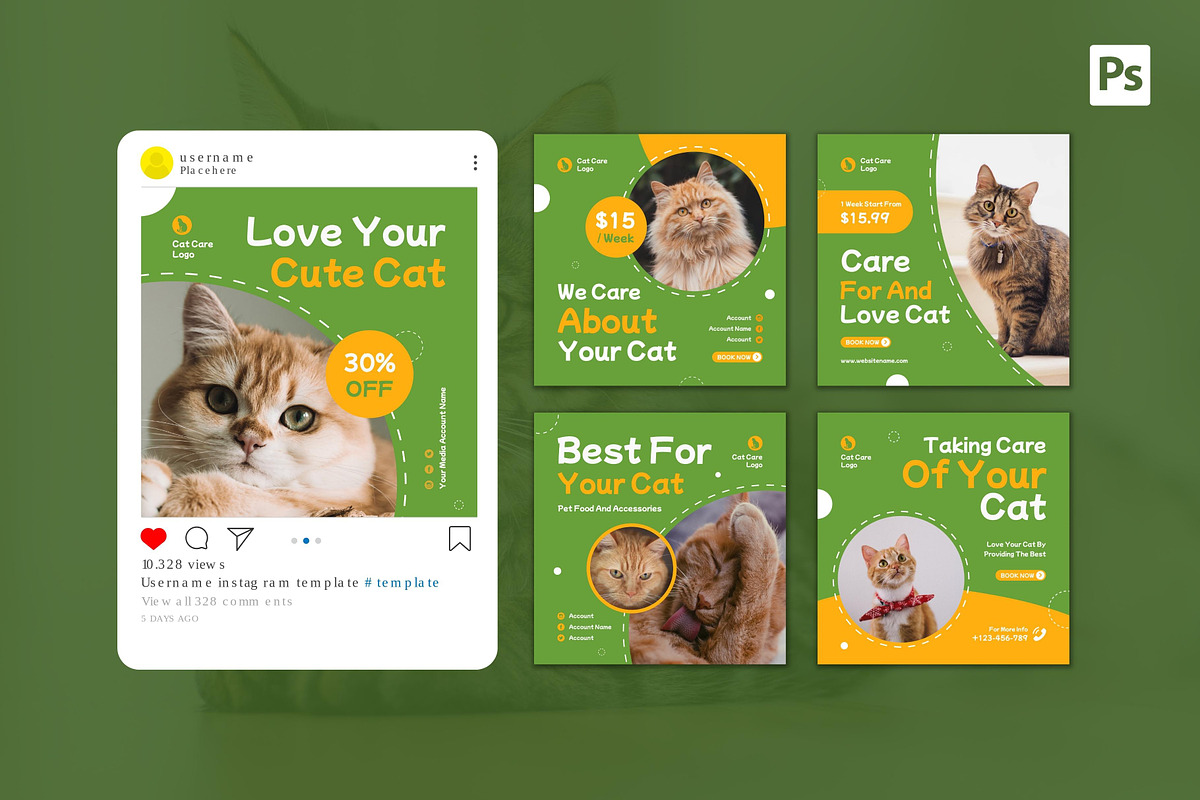 Cat Care Instagram Post, a Social Media Template by CavenArt (Photo 4 of 5)