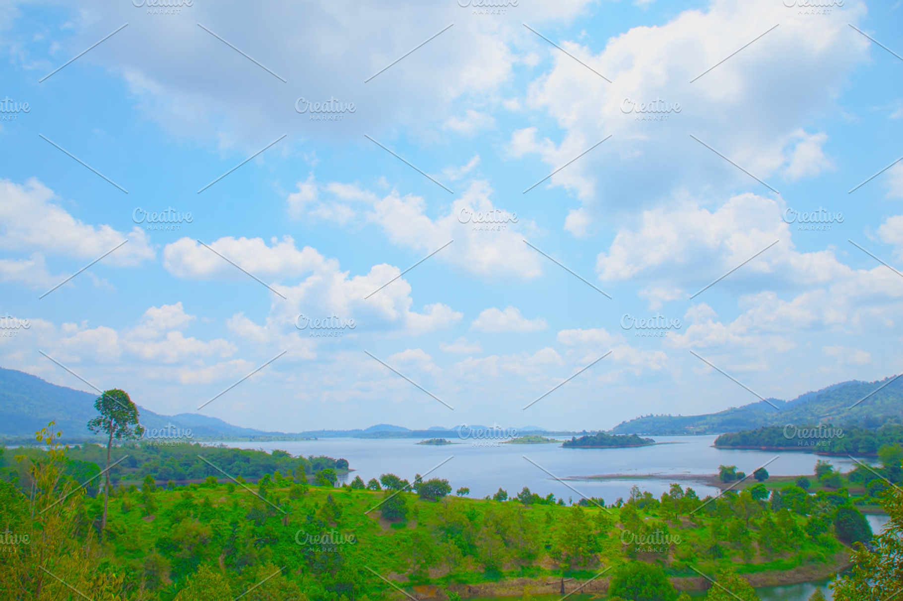 Scenic view mountains islands and f containing forest, blue, and lake, a Nature Photo by a454