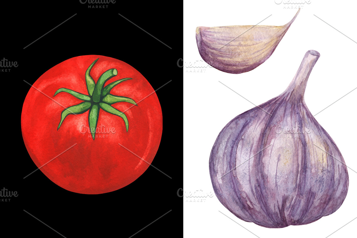 Watercolor set of vegetables, a Food Illustration by Color_Brush (Photo 6 of 7)