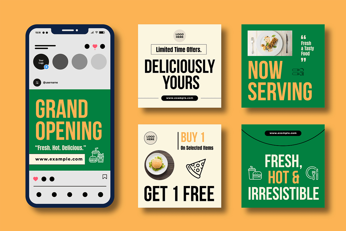 Restaurant Food Social Media Post, a Social Media Template by MightyDesign (Photo 2 of 8)