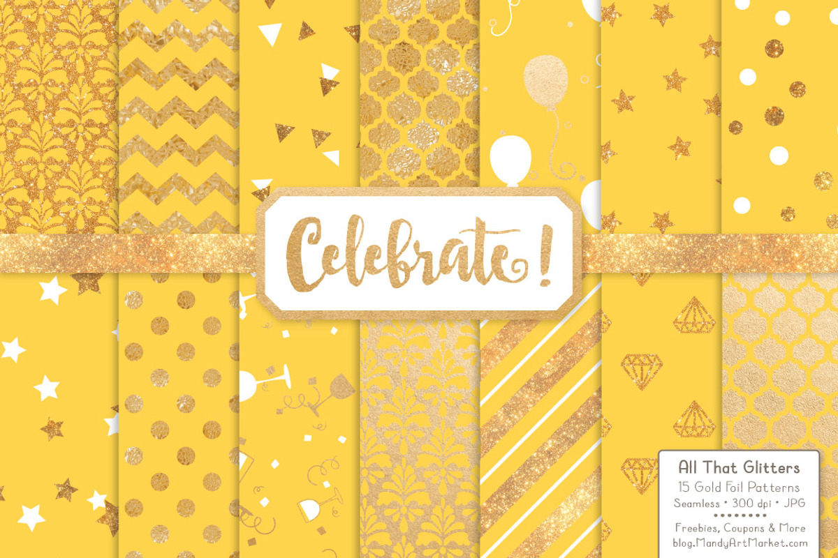 Sunshine Gold Foil Digital Papers, a Pattern Graphic by Amanda Ilkov (Photo 1 of 4)