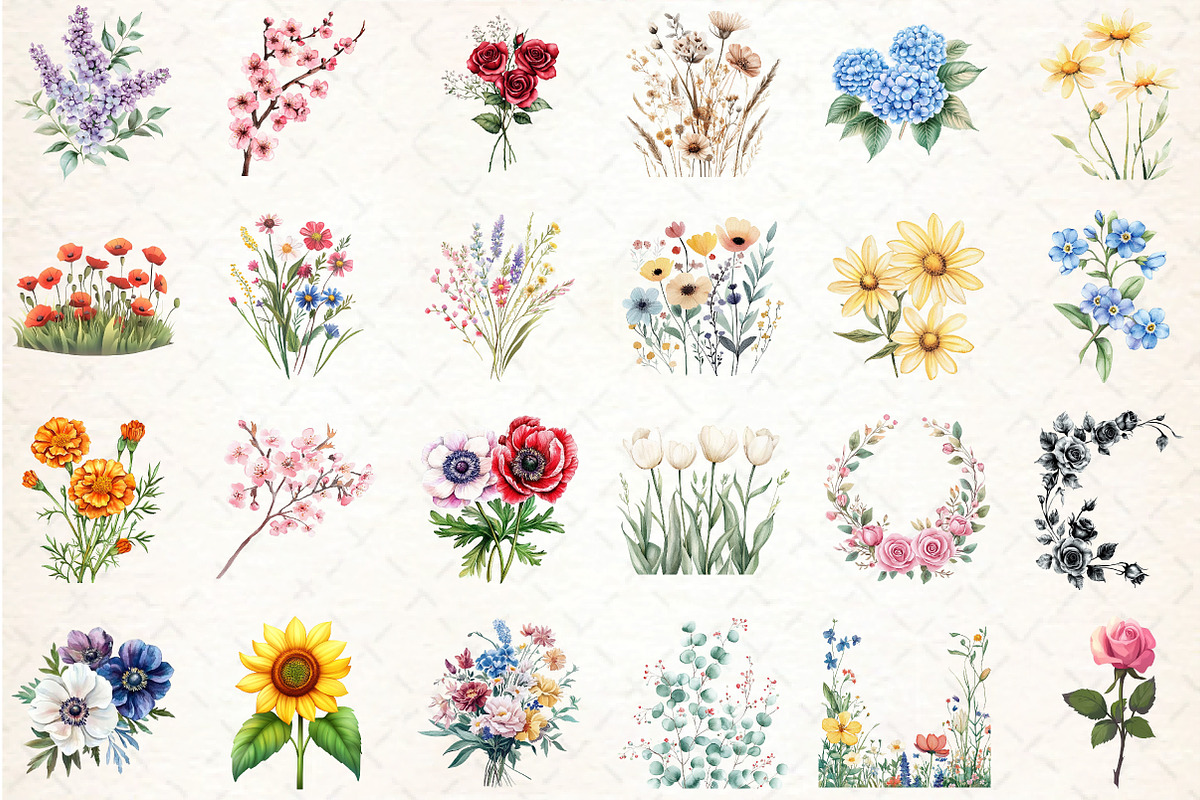 Watercolor Flowers Clipart Bundle, an Illustration by DreamCafeArt (Photo 2 of 3)