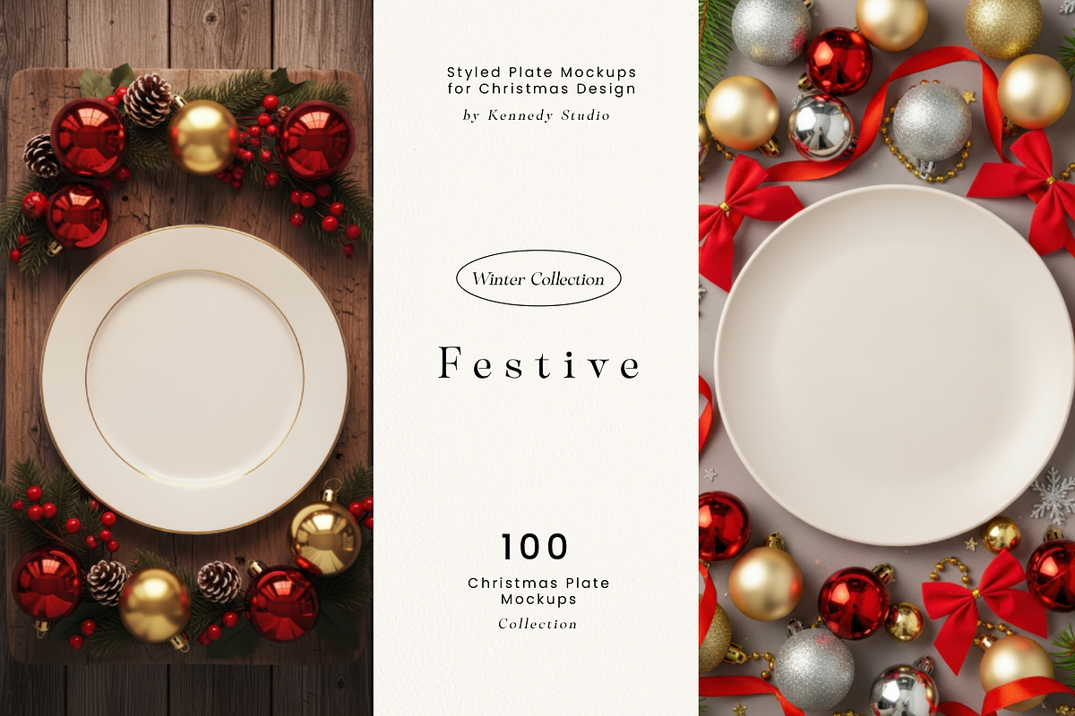 Christmas Plate Mockup 100 JPG, a Cups & Container Mockup by KennedyStudio (Photo 1 of 12)
