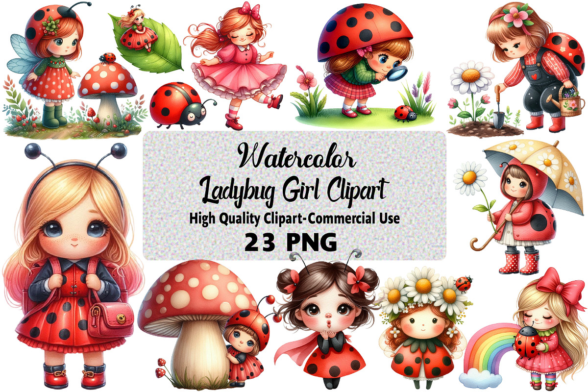 Watercolor Ladybug Girl Clipart, an Illustration by Daily.Designs (Photo 1 of 4)