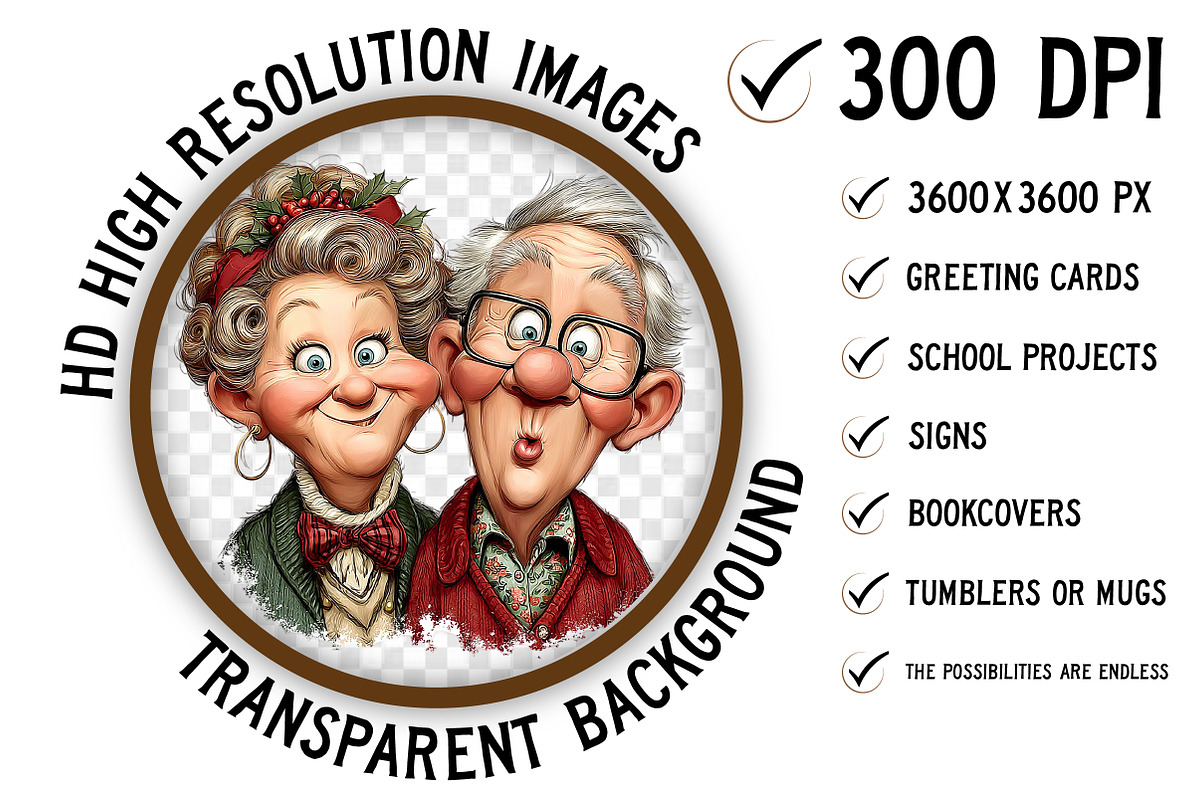 Funny Elderly Couple Christmas Party, an Illustration by Craft Nest (Photo 2 of 10)