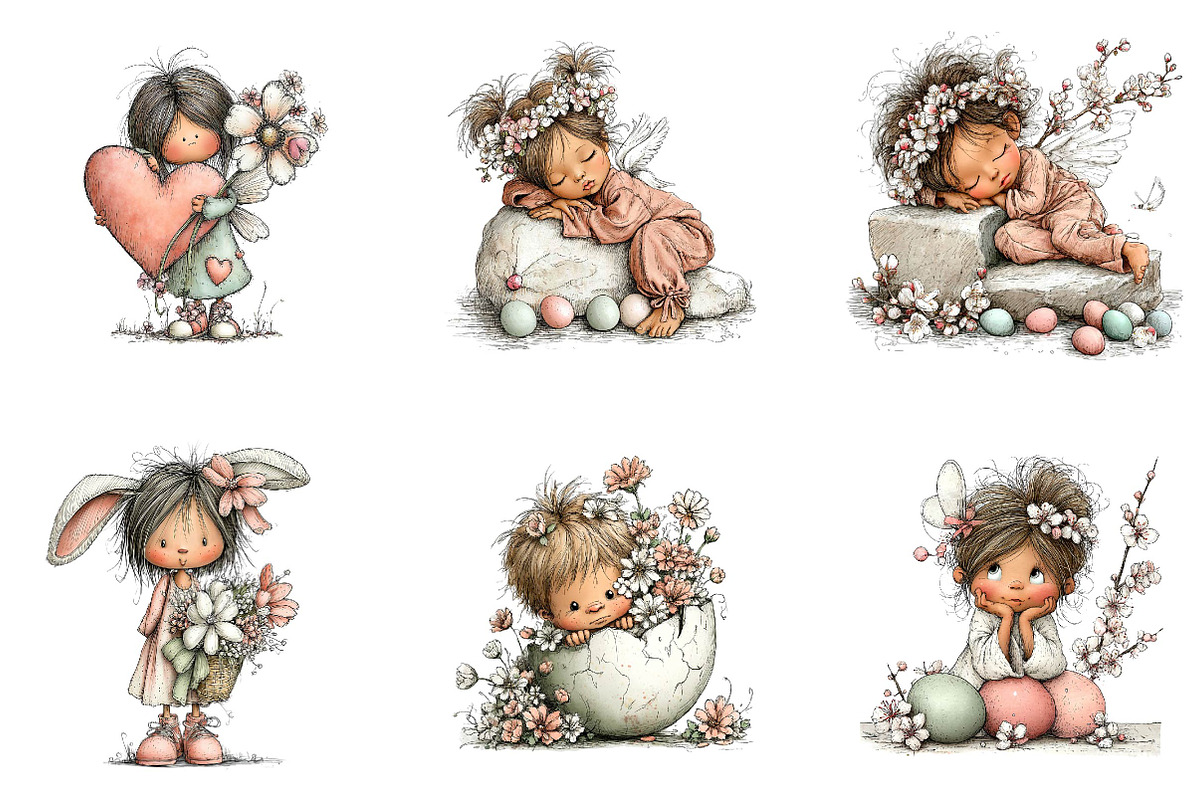Whimsical Easter Angels Clipart, an Illustration by CreationArt (Photo 2 of 7)