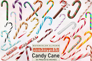 Watercolor Christmas Candy Cane Clip, an Illustration by SVGArt