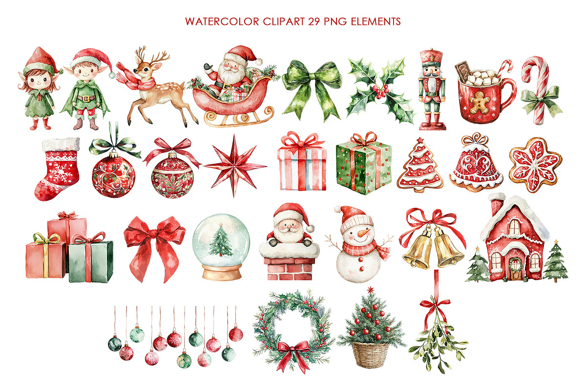Classic Christmas watercolor clipart, a Graphic by AquarelleSpace (Photo 2 of 4)