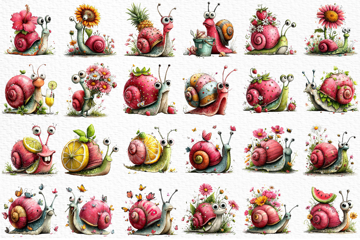Whimsical Summer Snail Clipart, an Illustration by Craft Nest (Photo 6 of 12)
