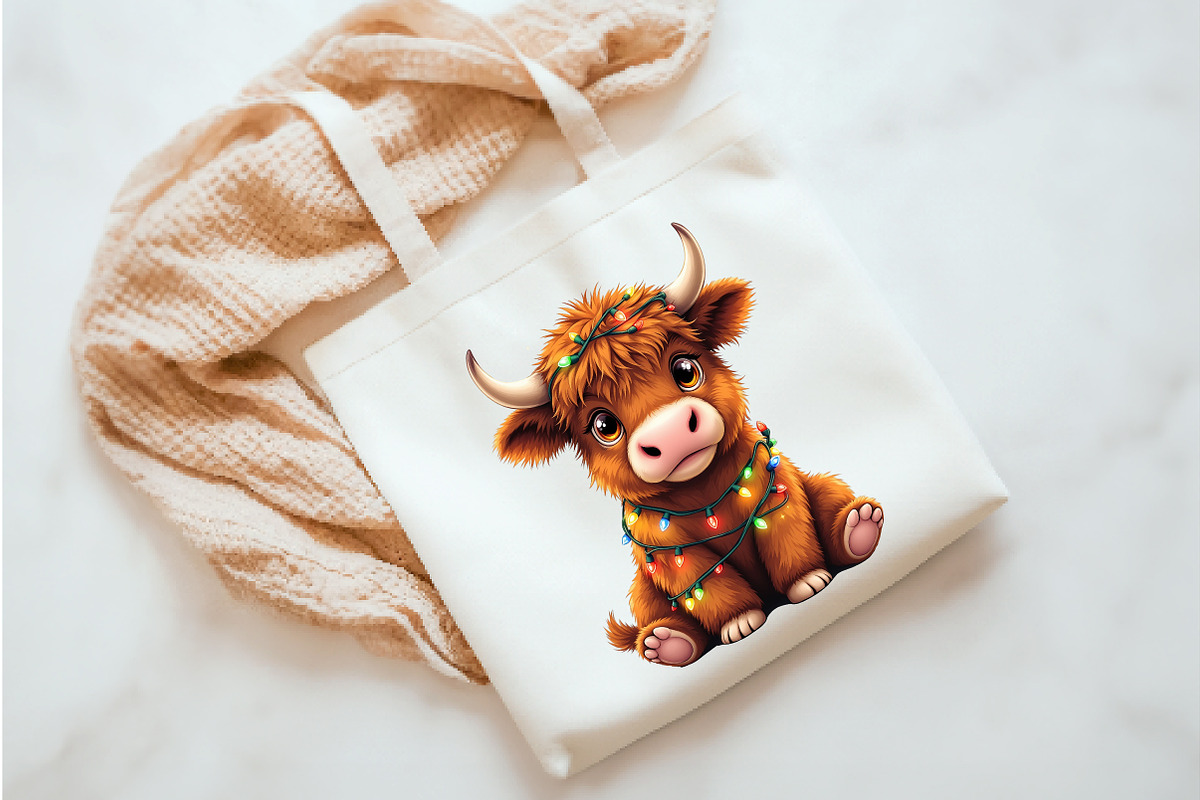 Cute Highland Cow with Christmas, an Illustration by Watercolor design (Photo 3 of 3)