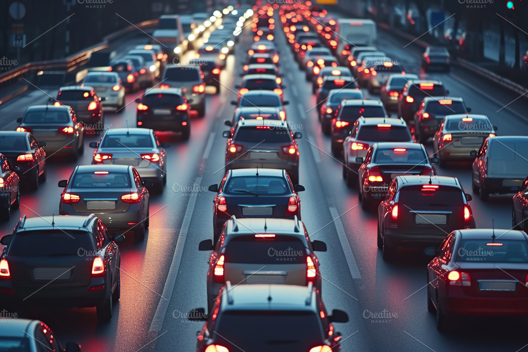 Cars stuck in traffic jam on a highway, a Transportation Photo by AlyaAnd