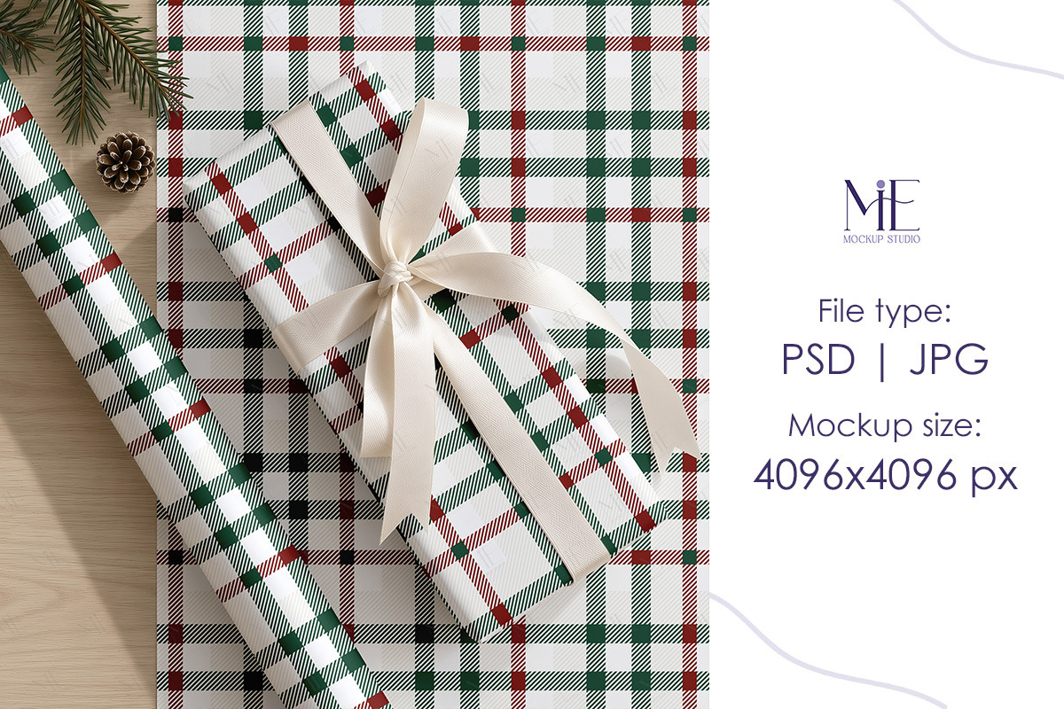 Set Christmas Wrapping Paper Mockup, a Packaging Mockup by Mie Mockup Studio (Photo 5 of 7)
