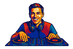 Smiling DJ Mixing Music on, a Person Illustration by AlexArt
