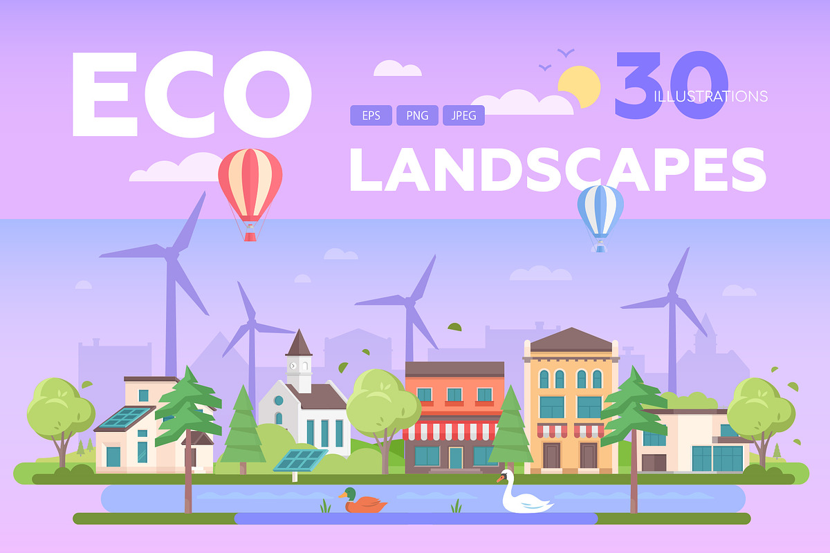 Eco city - flat design style set, an Illustration by Boyko Pictures (Photo 1 of 13)