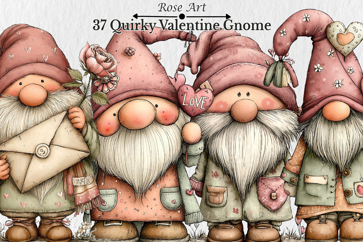 Quirky Valentine Day Gnome Clipart, a Seasonal Illustration by Rose Art (Photo 1 of 7)