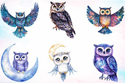 Watercolor Cute Celestial Owl Clipar, an Illustration by Canvas Craft (Thumbnail 2 of 3)