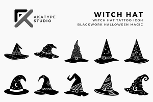 Witch Hat Tattoo Icon, a Solid Icon by Akatype Studio