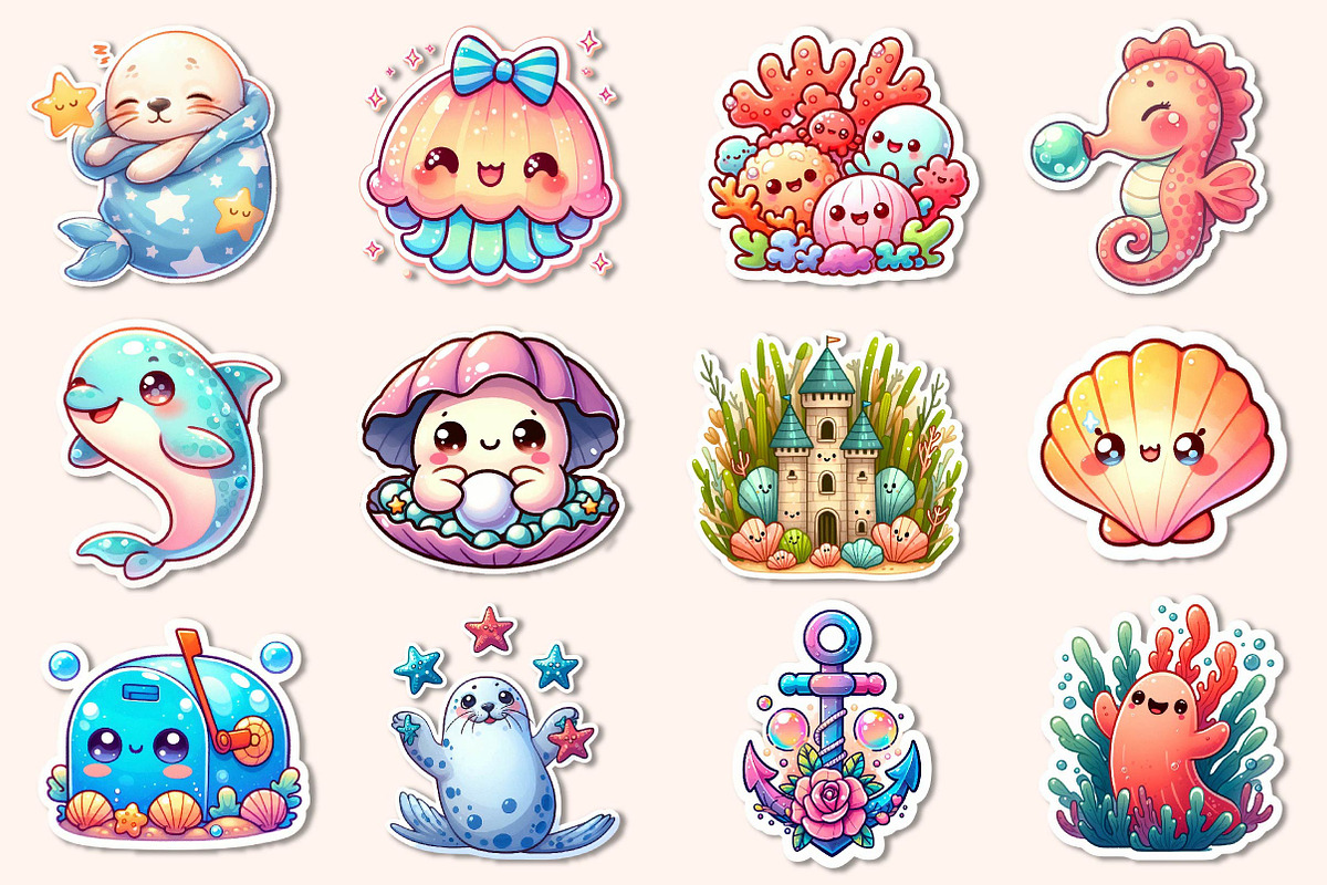 Kawaii Sea Animals Sticker Clipart, an Illustration by Dream Creation (Photo 3 of 5)