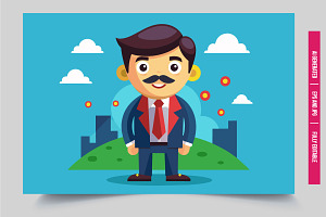 Cartoon man suit city skyline, an Illustration by Tanuart