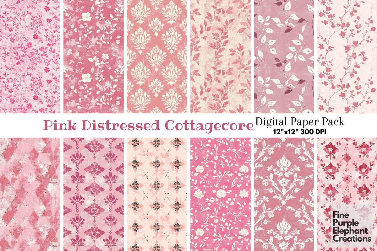 Pink Distressed Cottagecore Shabby, a Pattern Graphic by Fine Purple Elephant (Photo 1 of 5)