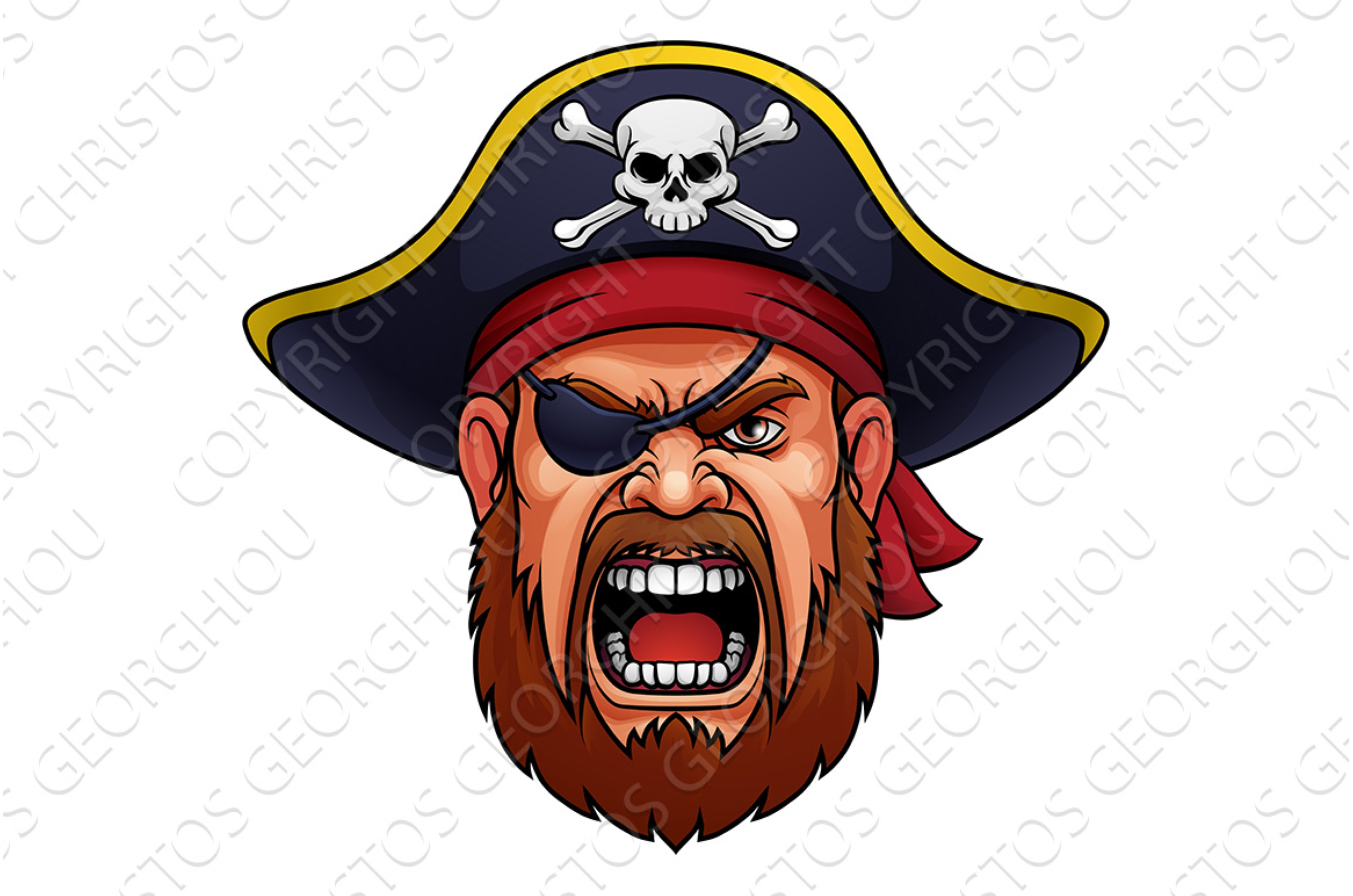 Pirate Captain Angry Mascot Cartoon, a Sport Illustration by Christos ...