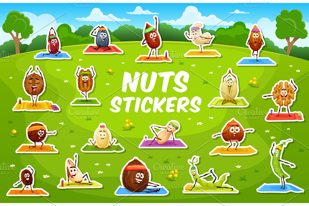 Stickers pack of nut and seeds, a Food Illustration by Vector Tradition