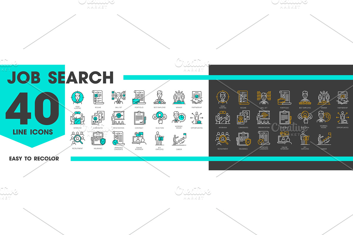 Job search line icons, a Finance Illustration by Vector Tradition