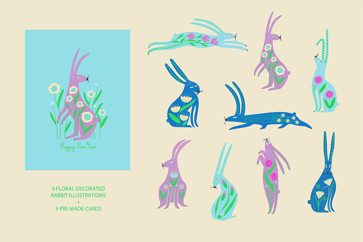 Folk Art Rabbits, an Animal Illustration by Annakniaz (Photo 2 of 15)