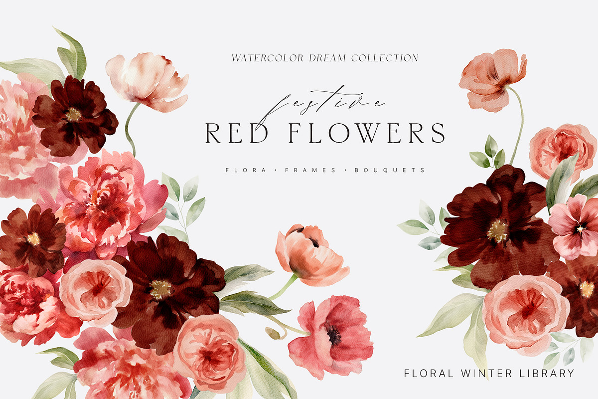 FLORAL WINTER BOX Watercolor Bundle, a Seasonal Illustration by Muse Artist (Photo 66 of 95)