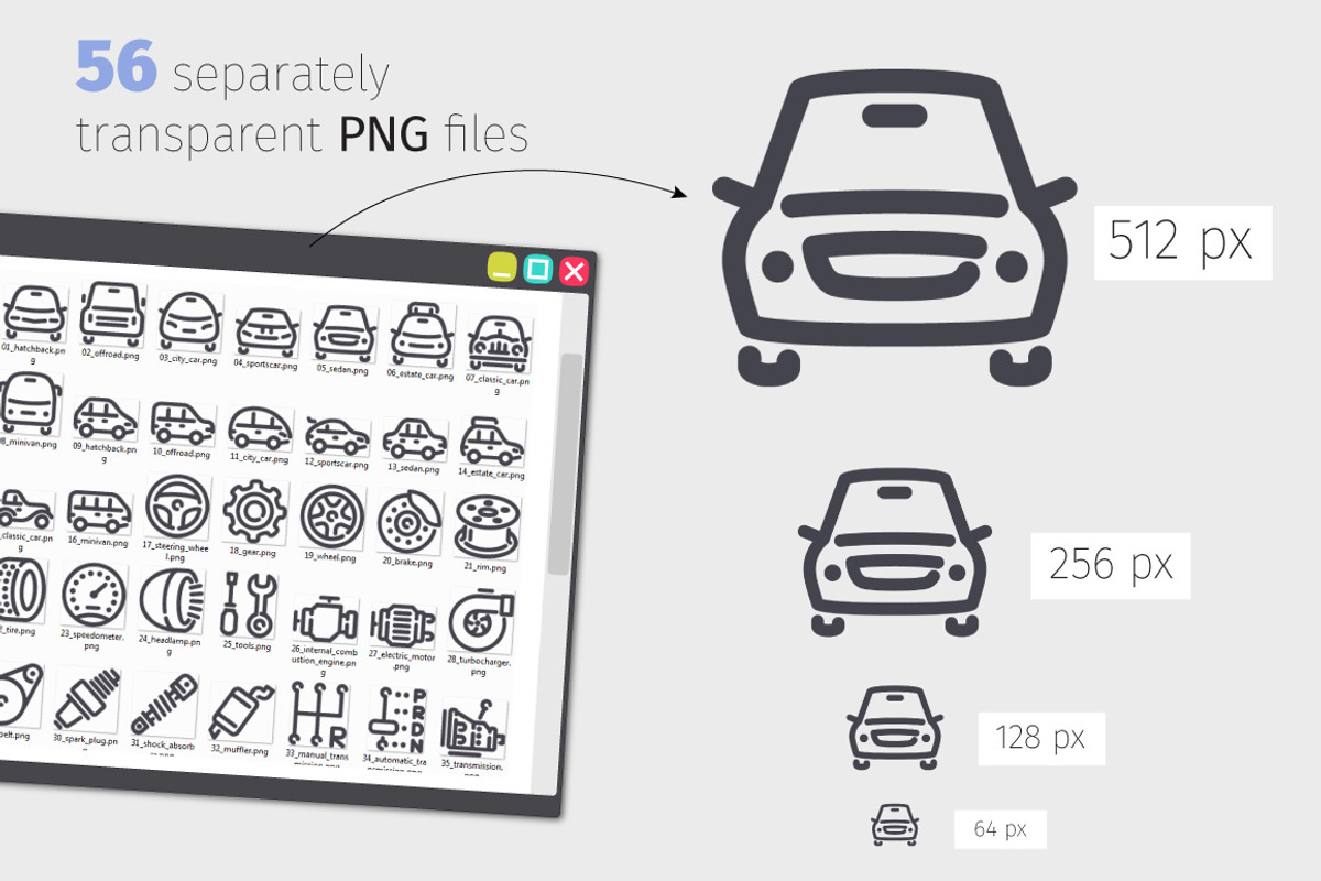 Car Line Icons Set, an Outline Icon by Voysla's Shop (Photo 3 of 4)