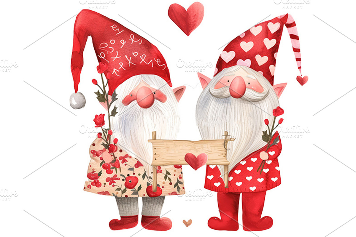 Valentine's Watercolour Gnomes, a Seasonal Illustration by VetalStock (Photo 3 of 3)