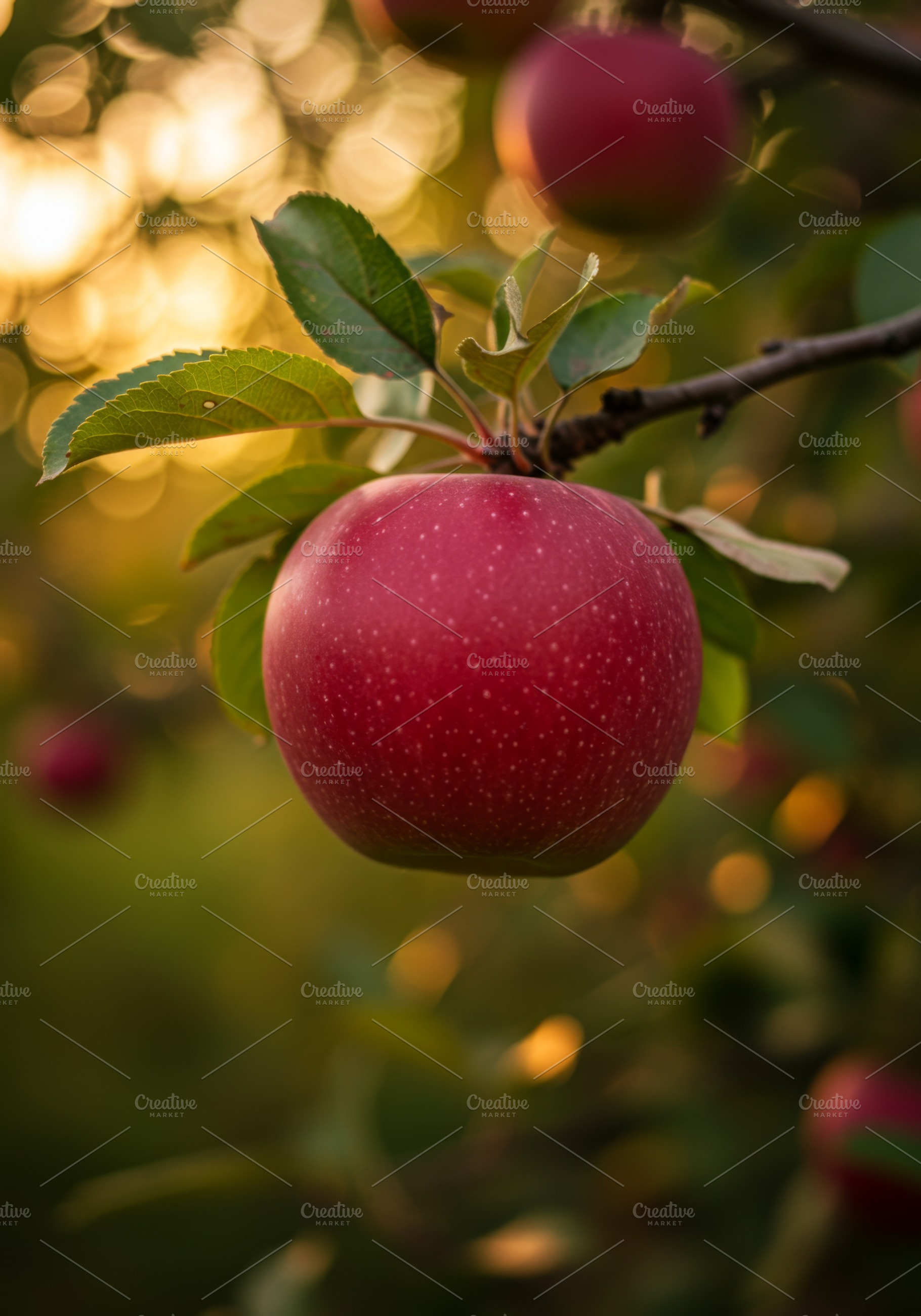 Ripe red apple hanging on a tree bra, a Food & Drink Photo by professorinc