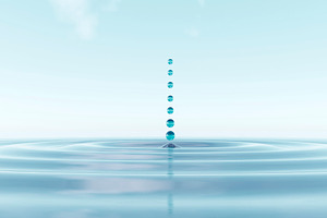 Floating water droplets above ripple on calm liquid surface, an Architecture Photo by RF Images