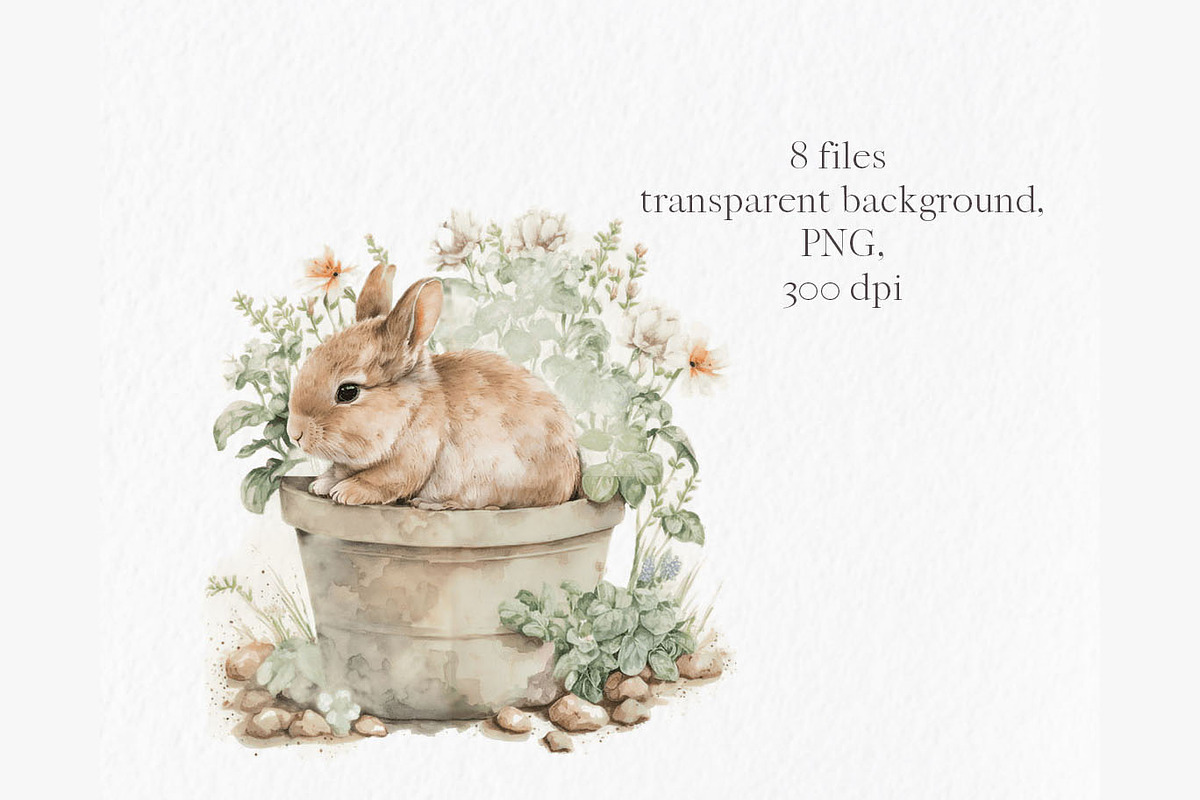 Garden rabbits Watercolor Clipart, an Object Graphic by MyLittleMeow (Photo 2 of 6)