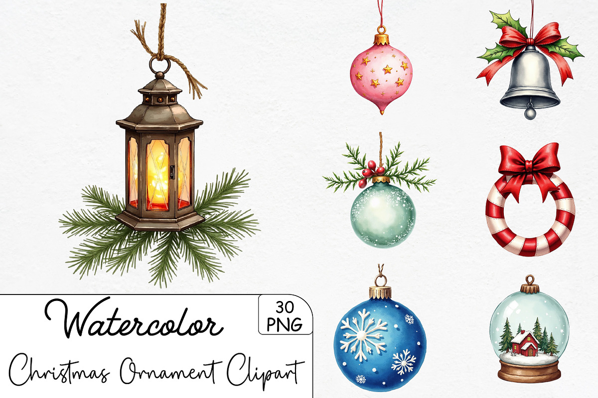 Watercolor Christmas Ornament Clipar, an Illustration by CrexoraLab (Photo 1 of 5)