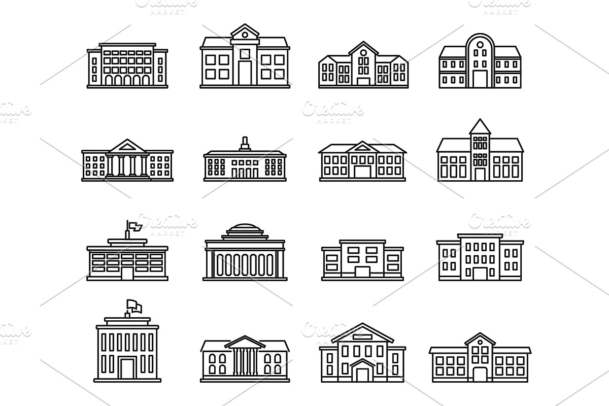 University campus icons set, outline, an Education Illustration by Ylivdesign