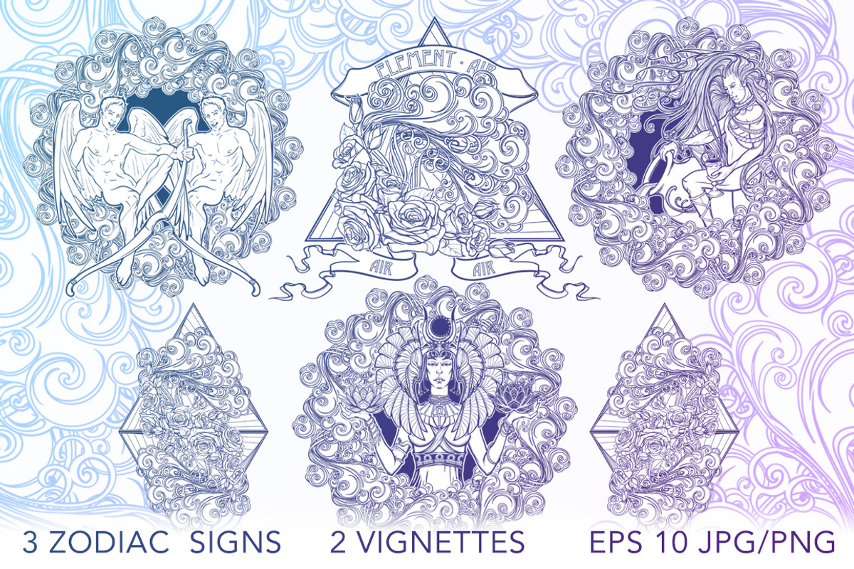 Inky Zodiac - Element of Air, a Decorative Illustration by AntonPix Studio (Photo 1 of 14)
