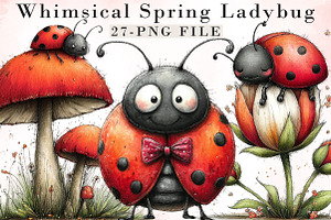 Whimsical Spring Ladybug Clipart, an Illustration by Libby Wishes