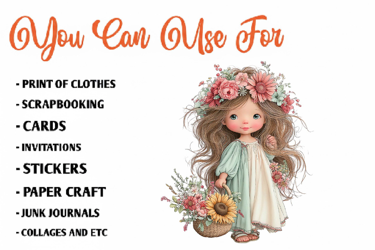 Boho Flower Girl Clipart Bundle, a Seasonal Illustration by CreationArt (Photo 5 of 7)