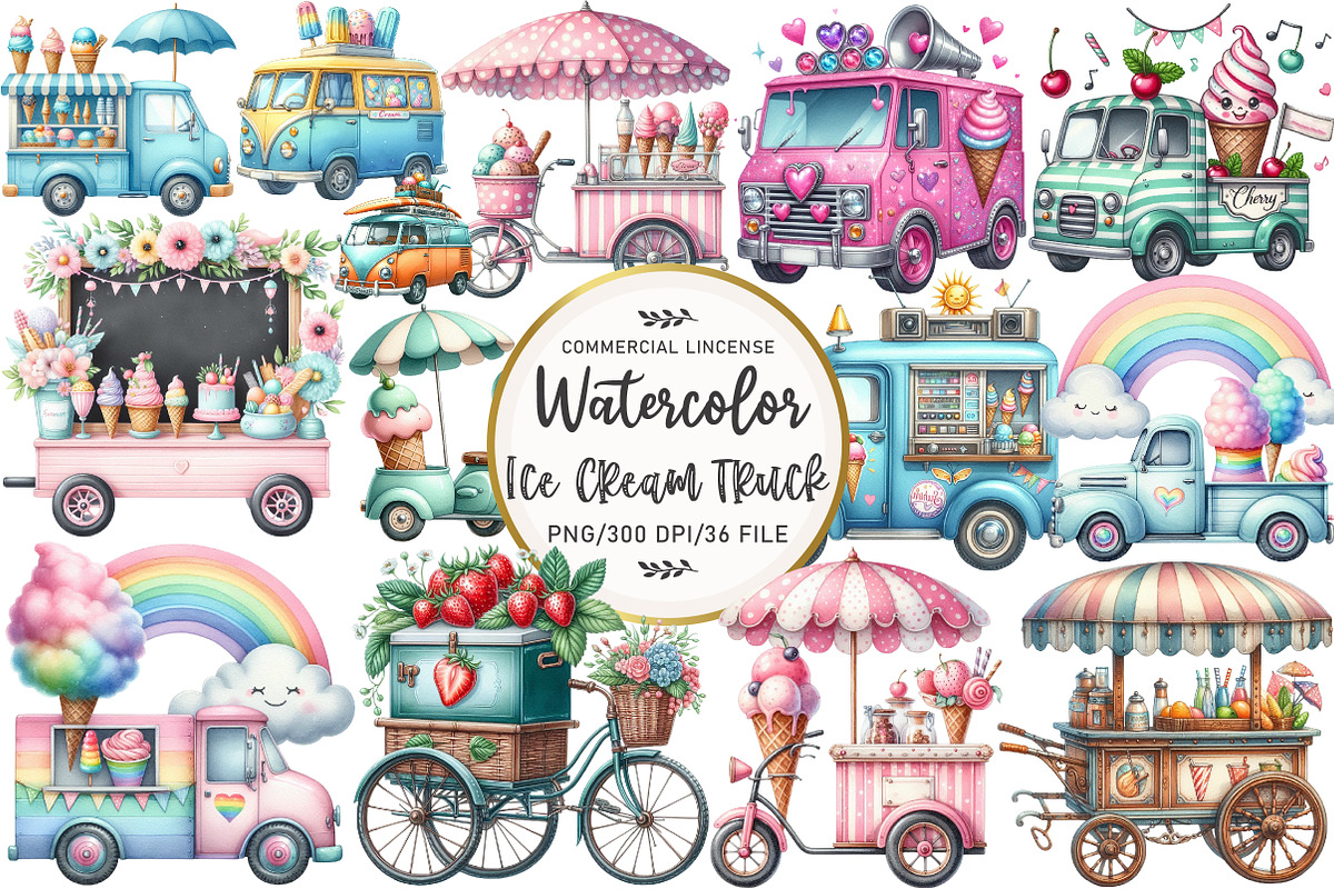 Summer Ice Cream Truck Clipart, an Illustration by OK Design (Photo 1 of 5)