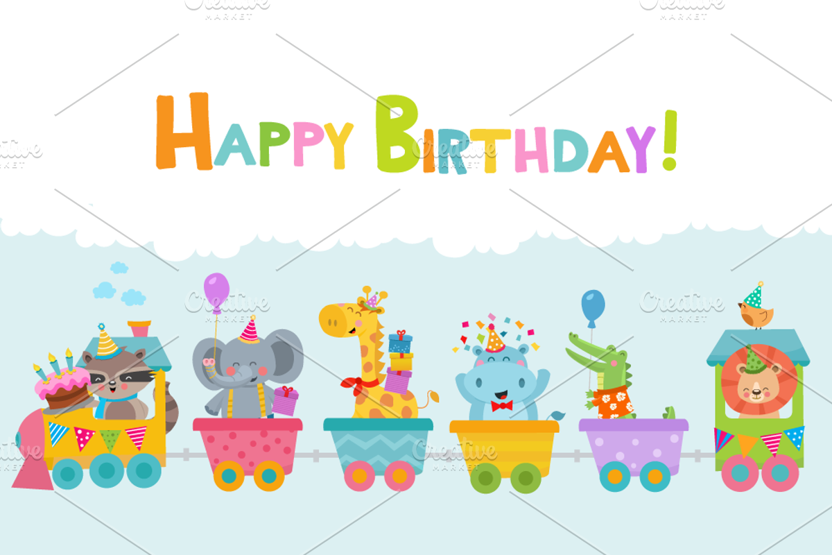 Birthday Animals Train, an Animal Illustration by pinipin