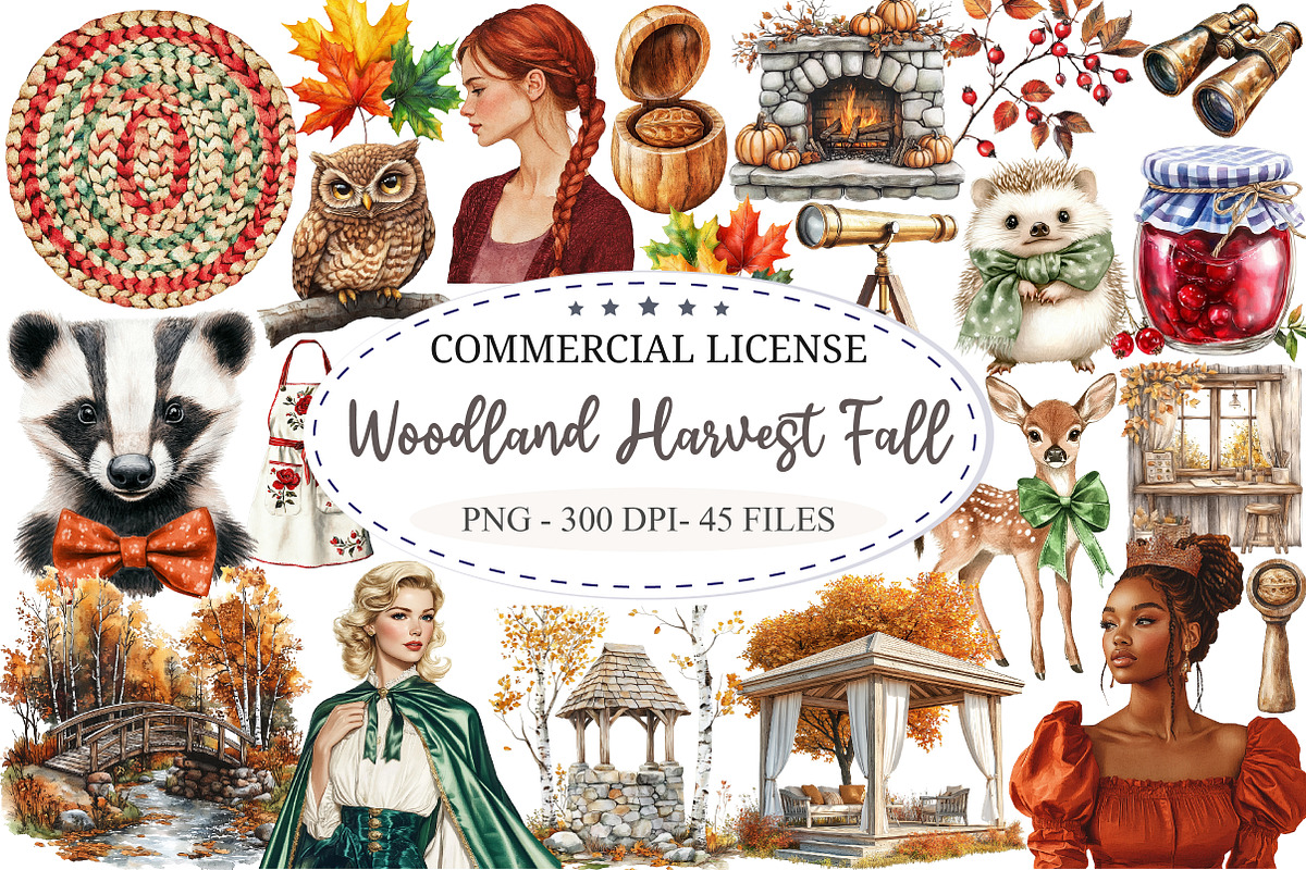 Woodland Harvest Fall Clipart, a Seasonal Illustration by designcity5 (Photo 1 of 5)