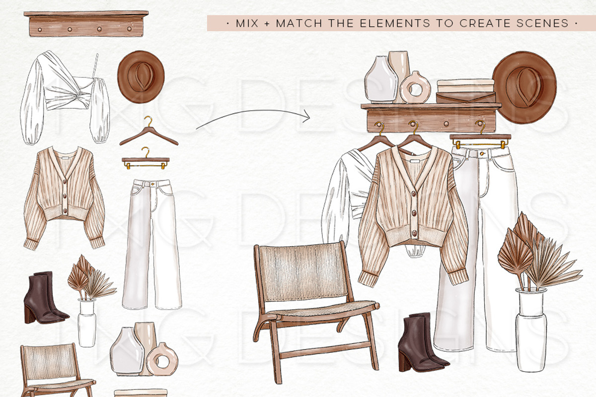 Beige Aesthetic Fashion Clip Art Set, an Illustration by TWG Designs (Photo 5 of 8)