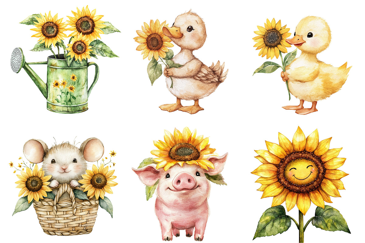 Watercolor Sunflower Clipart, an Illustration by CitraGraphics (Photo 3 of 5)